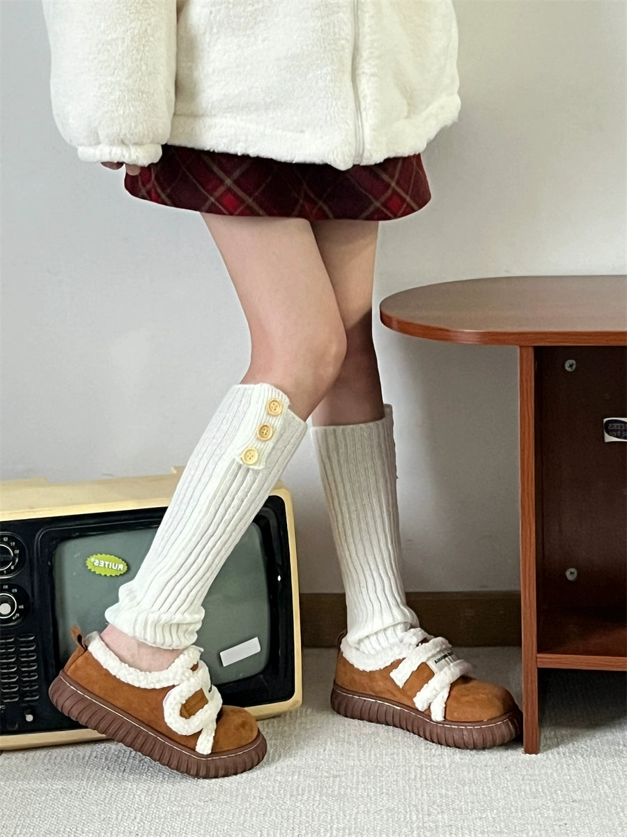 Small Yellow Peach Niche Lamb Wool Cotton-Padded Shoes with Velvet Female 2023 Autumn and Winter New Outdoor Non Slip Velcro Bread Shoes