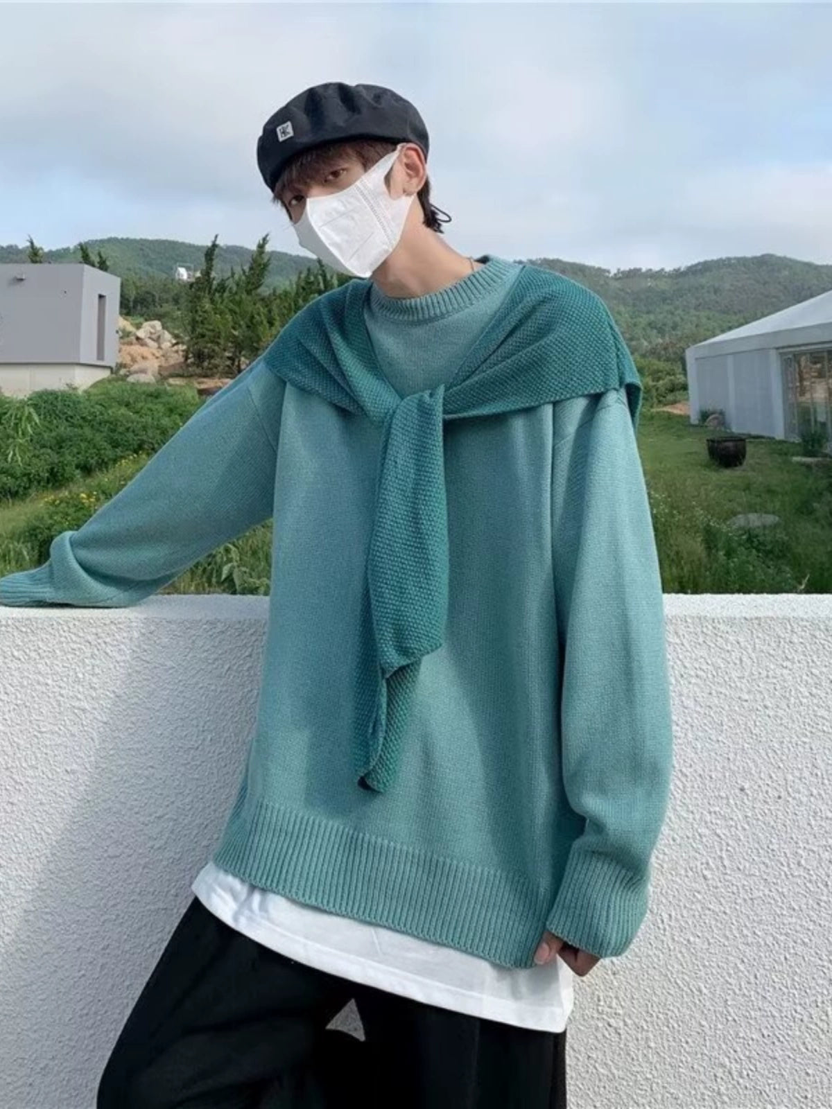 Lazy Milk Blue Shawl Men's Classy Fake Two-Piece
