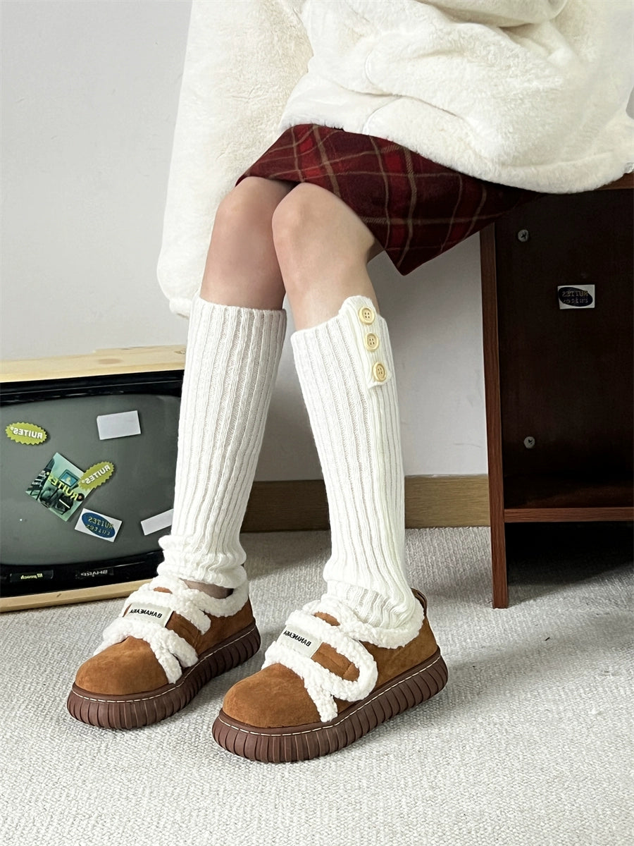 Small Yellow Peach Niche Lamb Wool Cotton-Padded Shoes with Velvet Female 2023 Autumn and Winter New Outdoor Non Slip Velcro Bread Shoes
