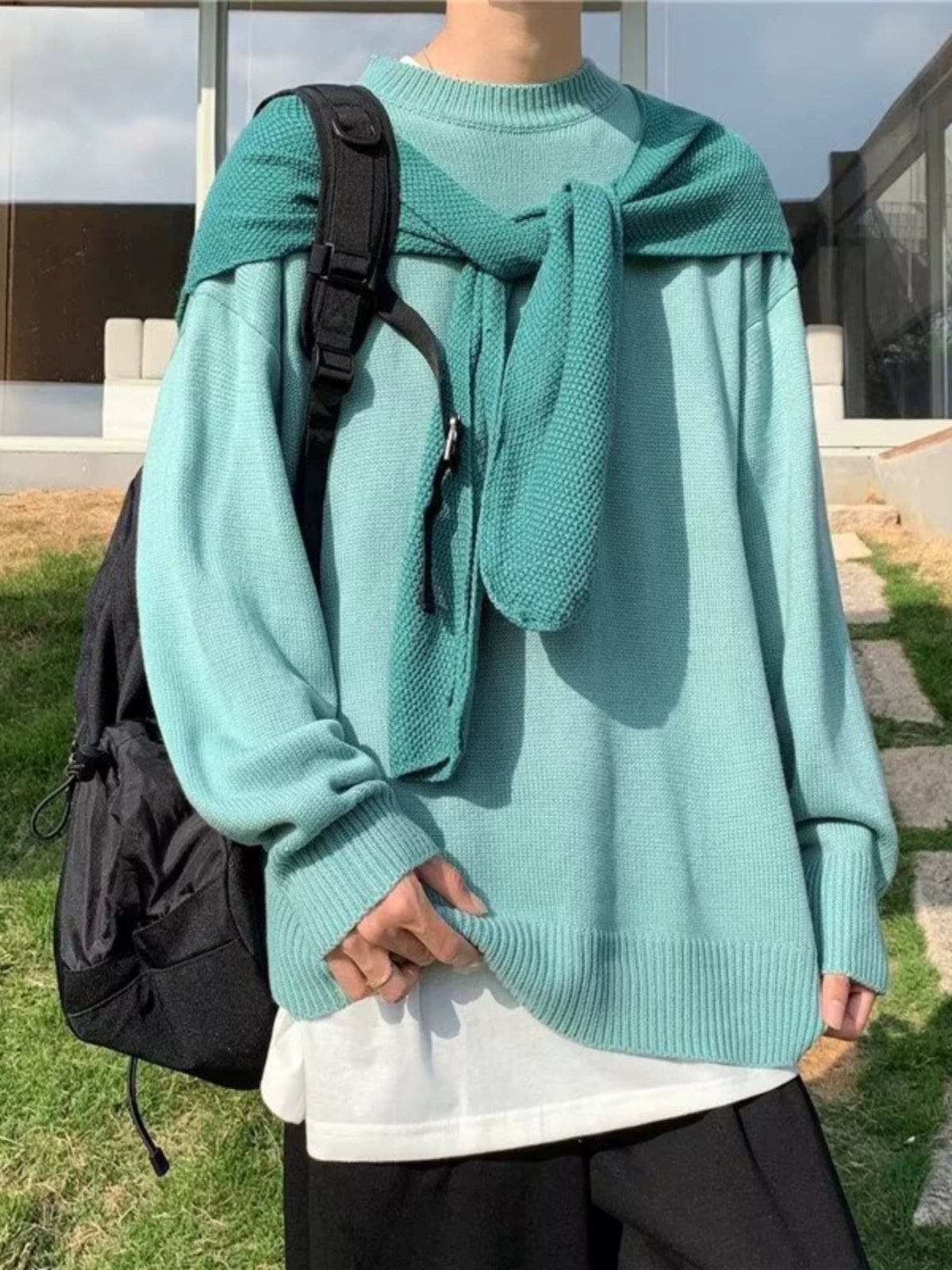 Lazy Milk Blue Shawl Men's Classy Fake Two-Piece