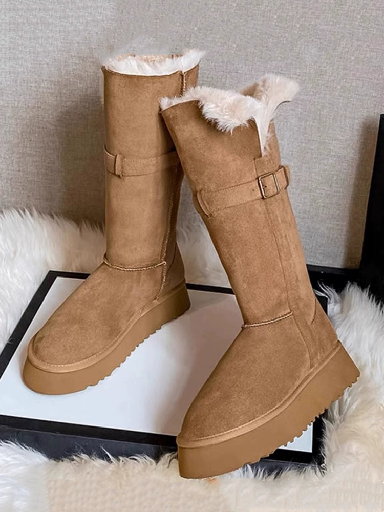 Snow Boots for Women 2023 New Winter Fancy Belt Buckle Two-Way Wear Boots Warm Northeast Furry Boots