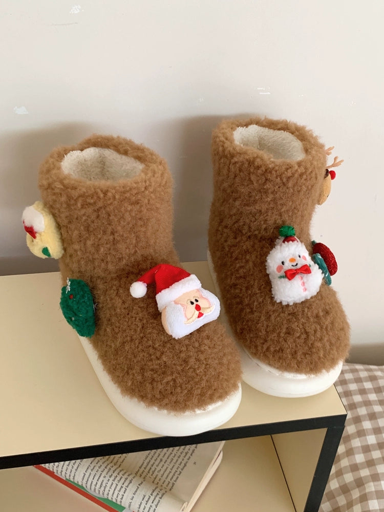 Thin Stripe 2023 Winter New Santa Claus Lamb Wool Cotton-padded Shoes Ins Atmosphere Girl Outer Wear Snow Boots