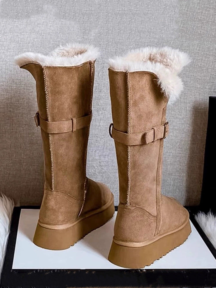 Snow Boots for Women 2023 New Winter Fancy Belt Buckle Two-Way Wear Boots Warm Northeast Furry Boots