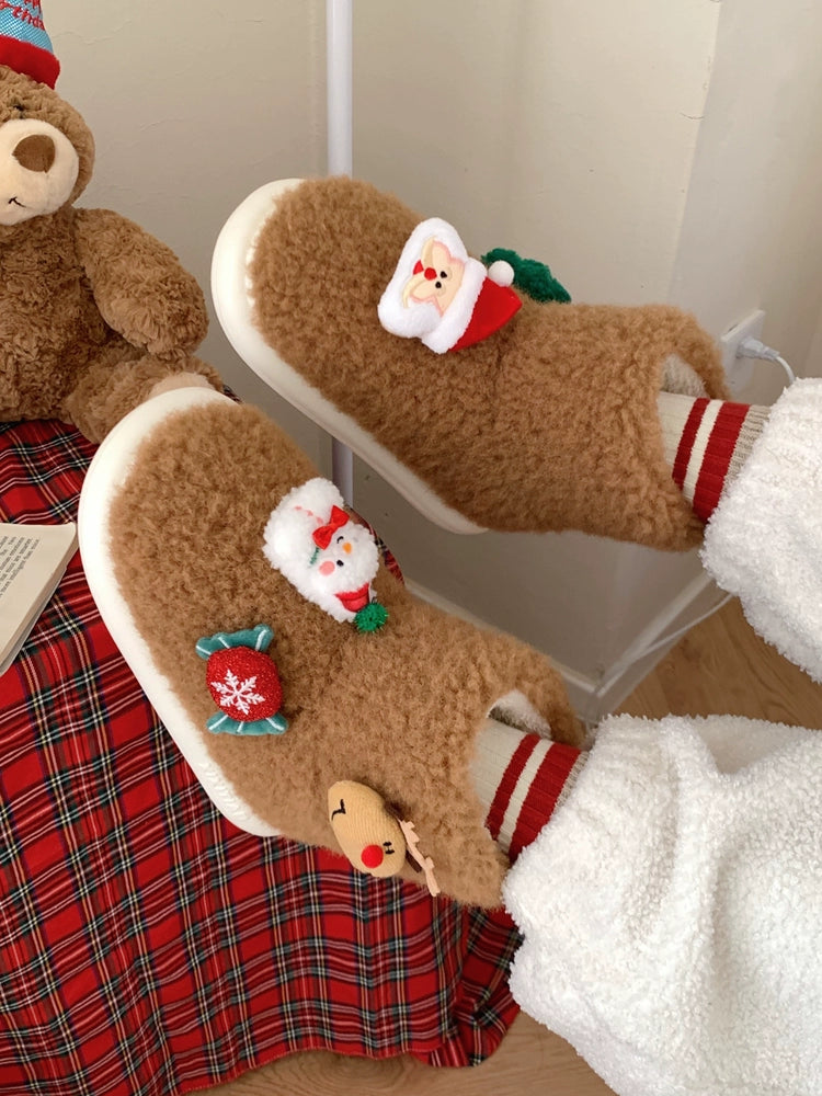 Thin Stripe 2023 Winter New Santa Claus Lamb Wool Cotton-padded Shoes Ins Atmosphere Girl Outer Wear Snow Boots