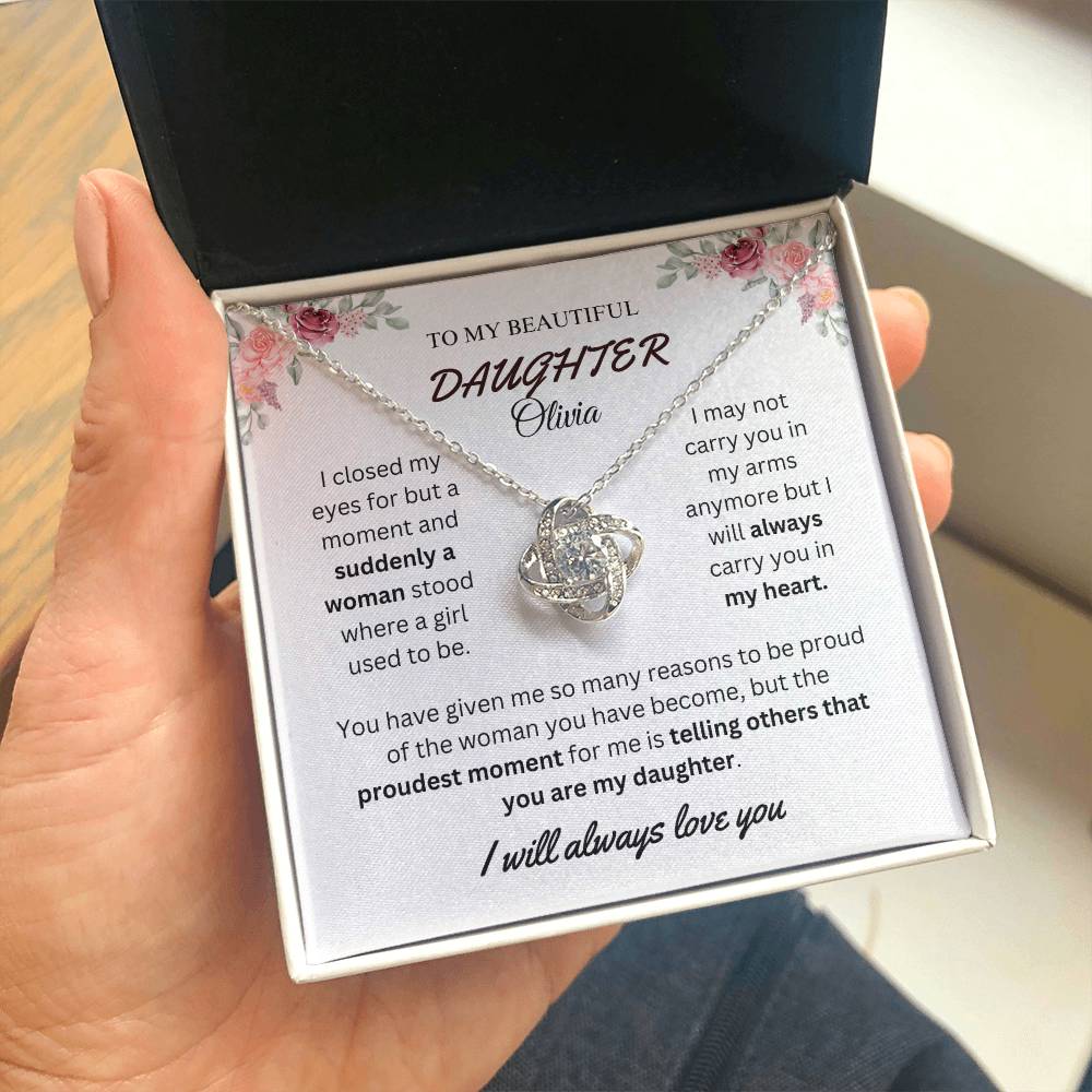 To My Beautiful Daughter | Love Knot Necklace | Personalized Name