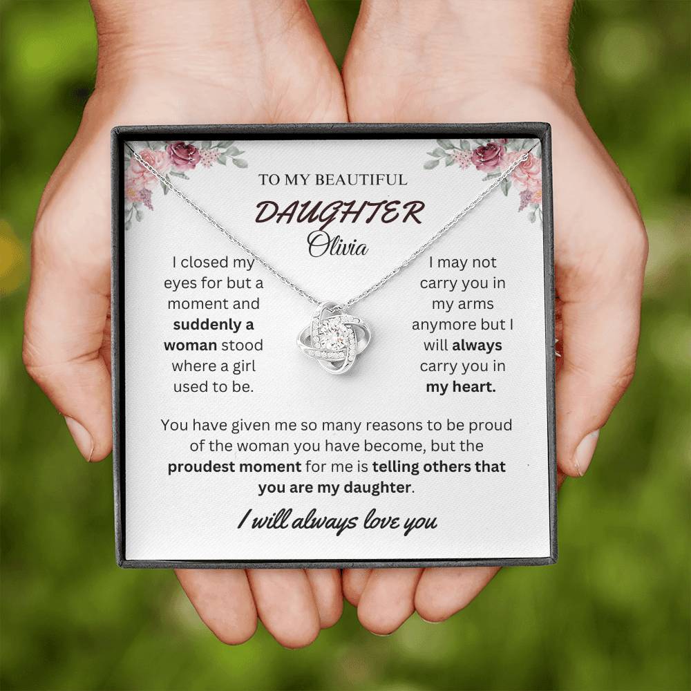 To My Beautiful Daughter | Love Knot Necklace | Personalized Name