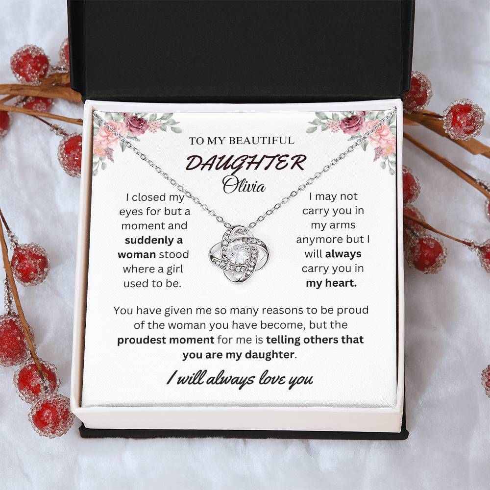 To My Beautiful Daughter | Love Knot Necklace | Personalized Name
