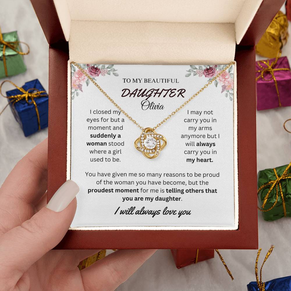 To My Beautiful Daughter | Love Knot Necklace | Personalized Name