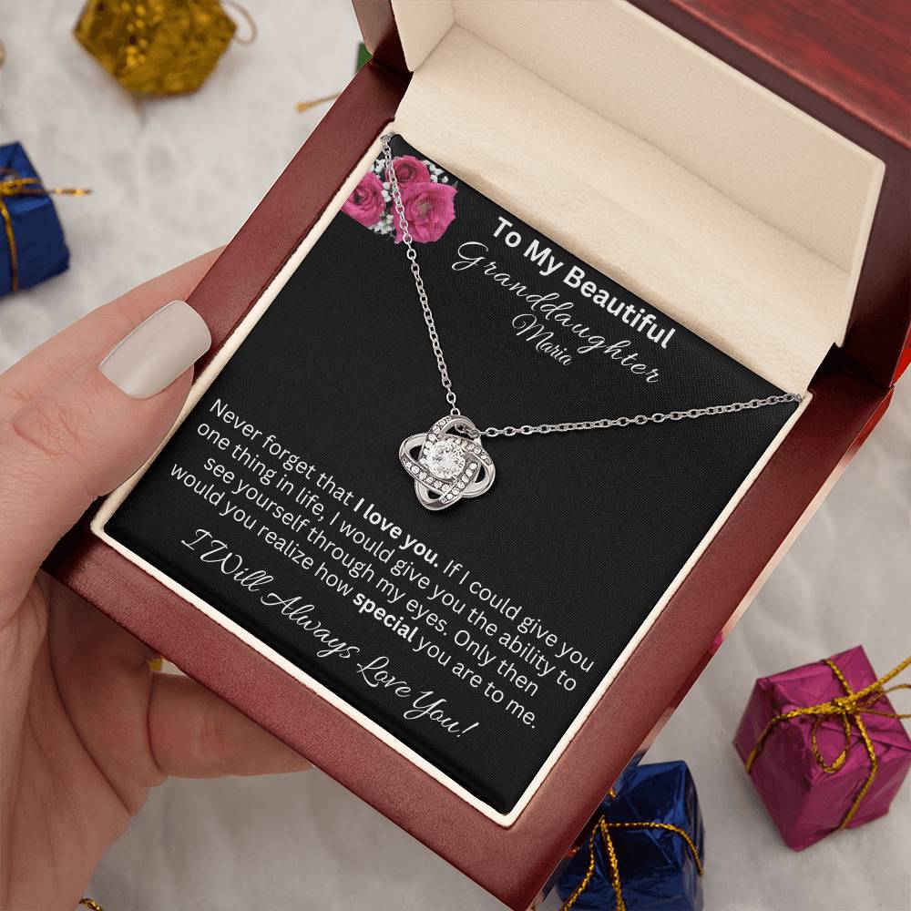 Granddaughter Love Knot Necklace - Granddaughter Gifts From Grandpa Grandma, Granddaughter birthday Card Gifts To My Granddaughter Graduation Pendant Jewelry with Message Card and Gift Box