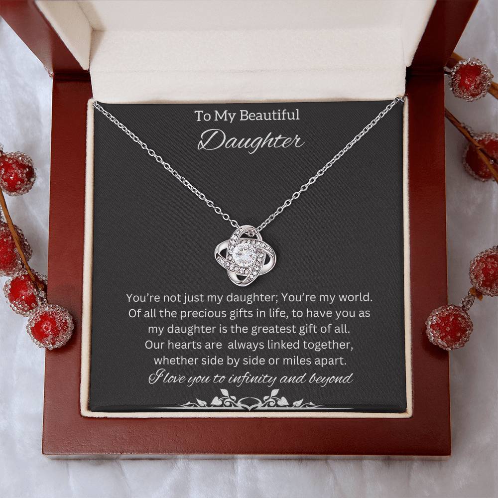 To My Beautiful Daughter Necklace | An Adorable Cute Love Knot Necklace that is Perfect for Birthdays, And Holiday Gifts