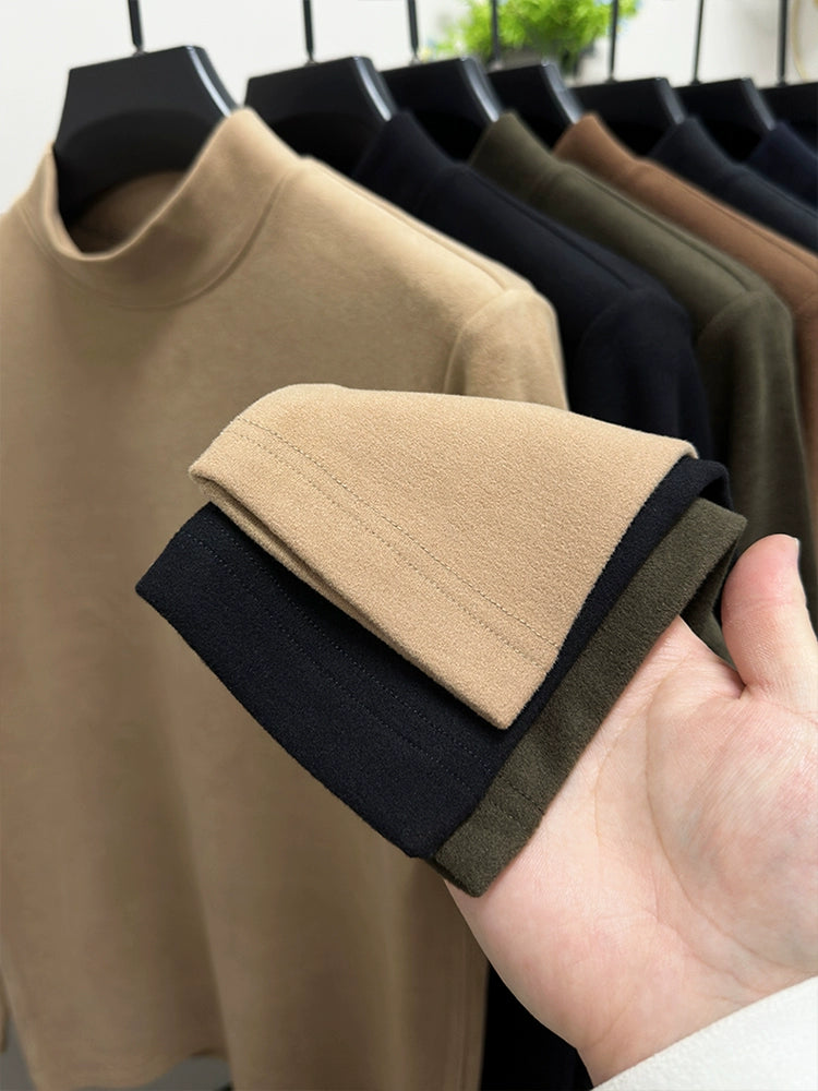 Trendy Thickened Heattech Double-Sided Velvet Men's Long Sleeves Bottoming Shirt