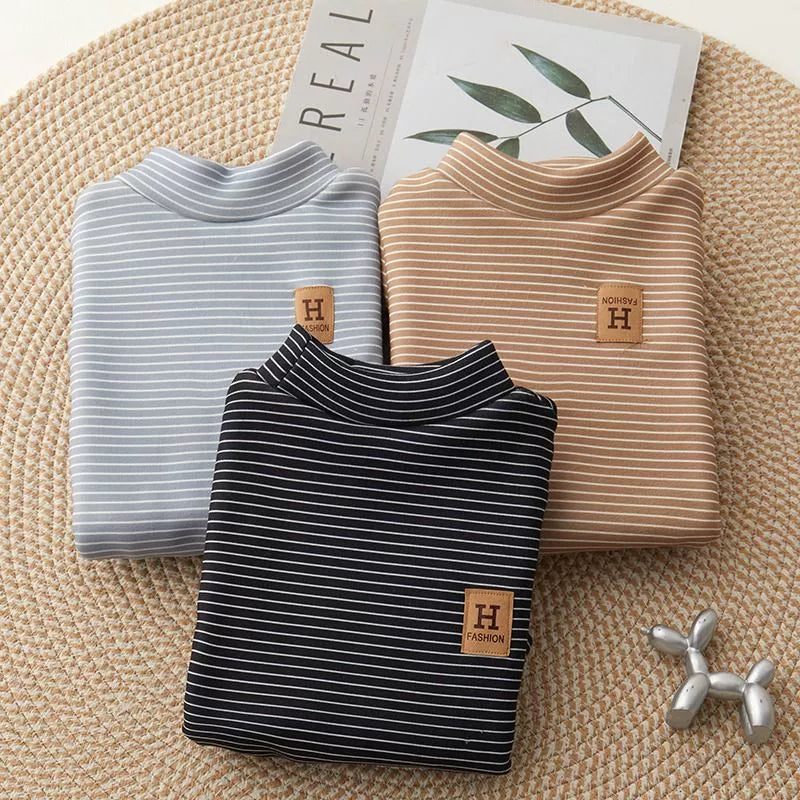 Children's Velvet Padded Bottoming Shirt New Arrival Children's Half Turtleneck Heattech Fall and Winter Baby's Top Boys and Girls Long Sleeve T-shirt