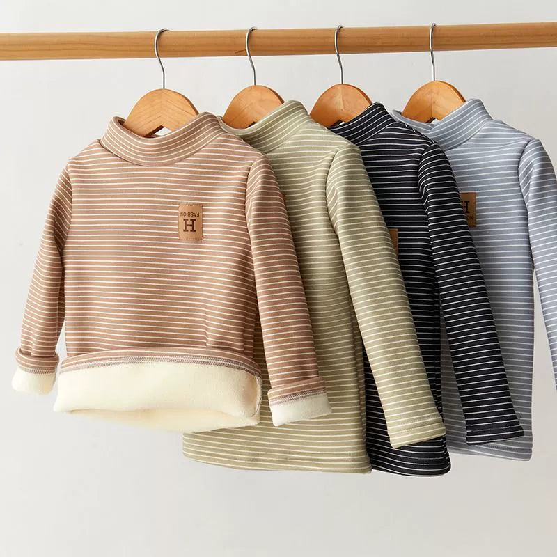 Children's Velvet Padded Bottoming Shirt New Arrival Children's Half Turtleneck Heattech Fall and Winter Baby's Top Boys and Girls Long Sleeve T-shirt
