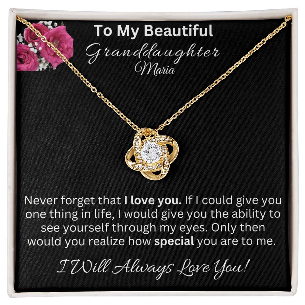 Granddaughter Love Knot Necklace - Granddaughter Gifts From Grandpa Grandma, Granddaughter birthday Card Gifts To My Granddaughter Graduation Pendant Jewelry with Message Card and Gift Box