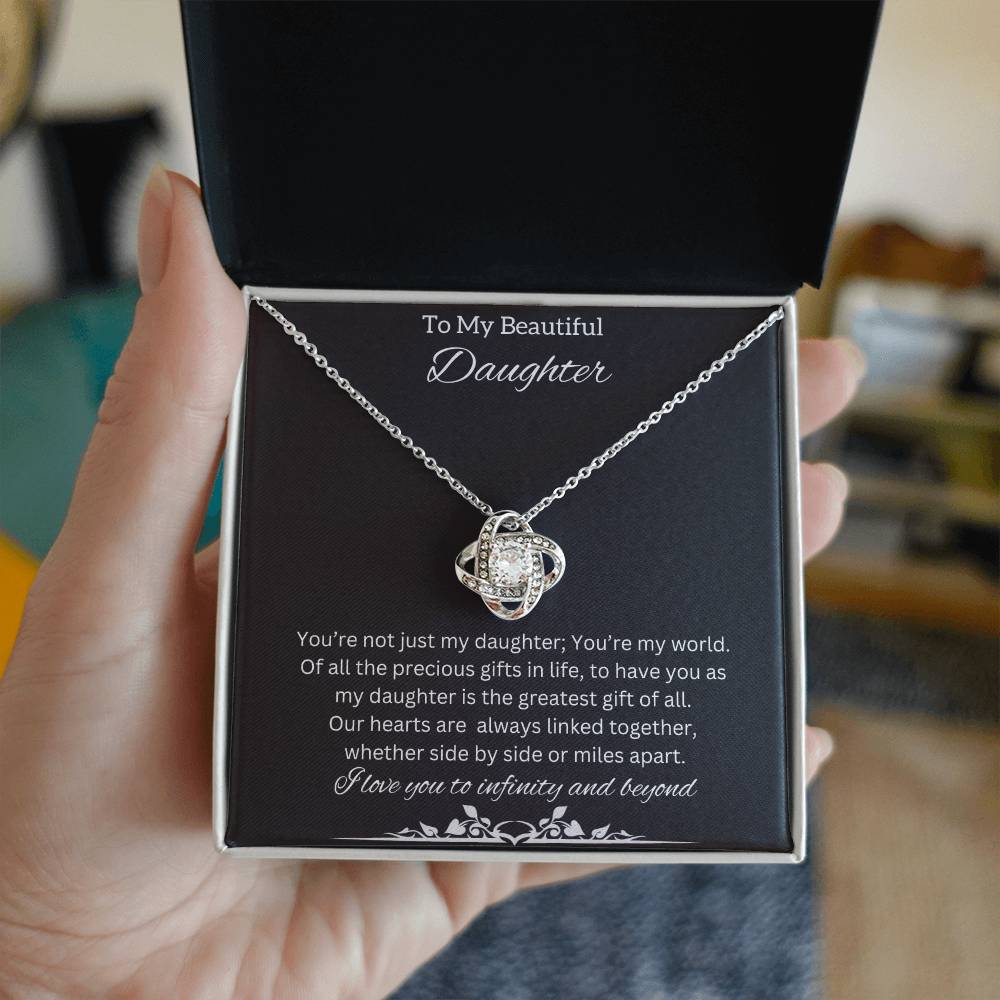 To My Beautiful Daughter Necklace | An Adorable Cute  Love Knot Necklace that is Perfect for Birthdays, And Holidays Gift