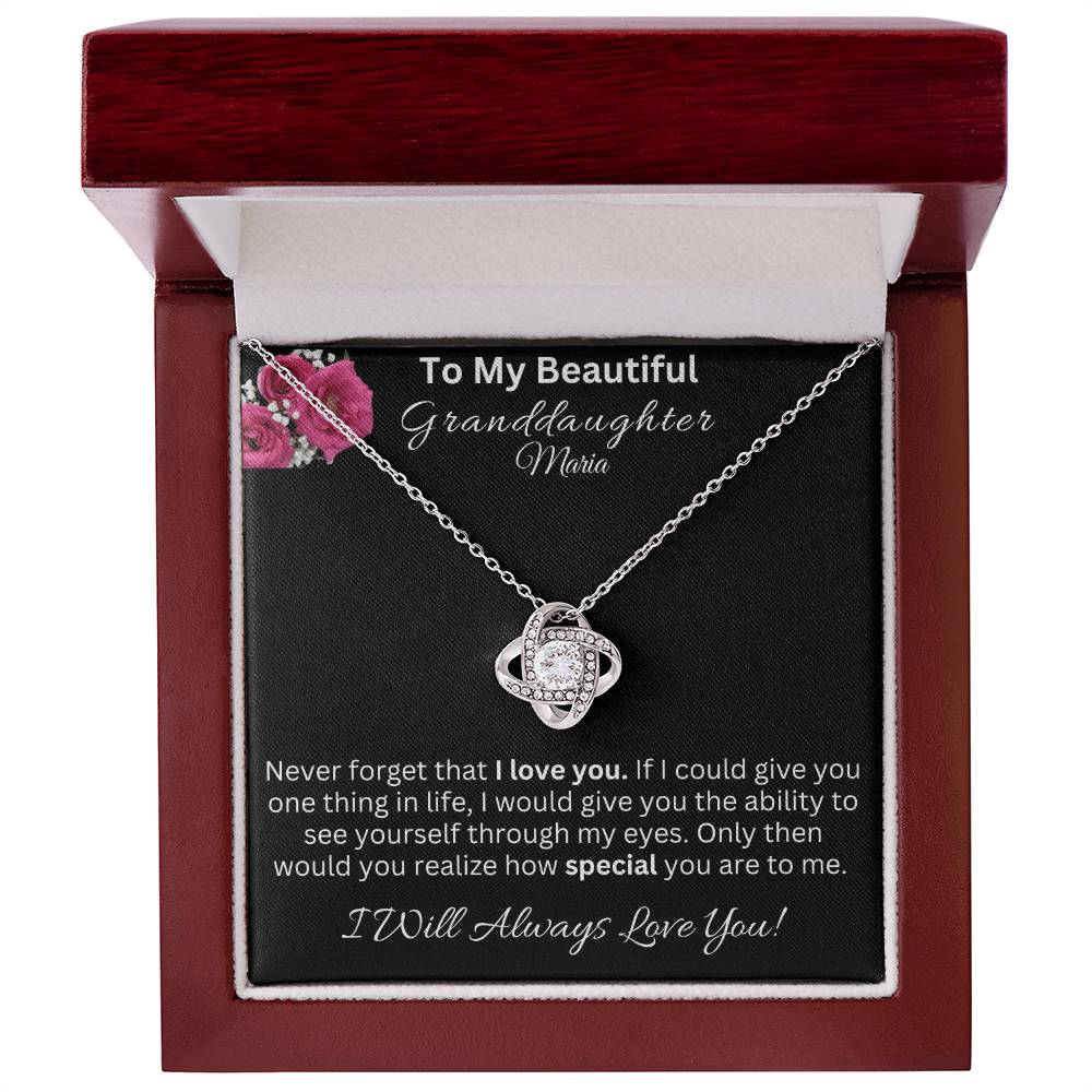 Granddaughter Love Knot Necklace - Granddaughter Gifts From Grandpa Grandma, Granddaughter birthday Card Gifts To My Granddaughter Graduation Pendant Jewelry with Message Card and Gift Box