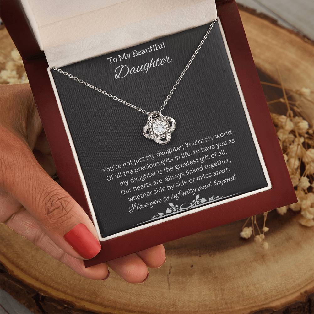 To My Beautiful Daughter Necklace | An Adorable Cute  Love Knot Necklace that is Perfect for Birthdays, And Holidays Gift
