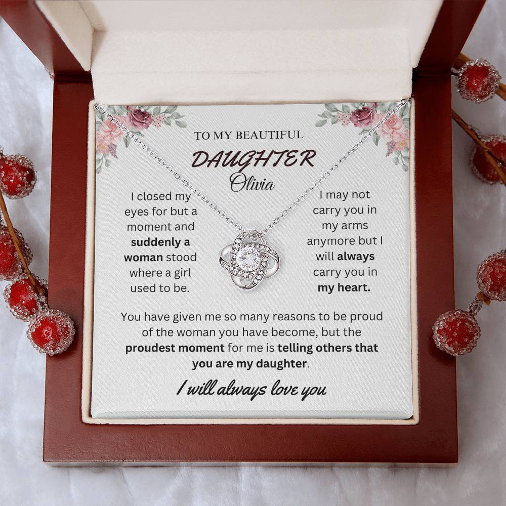 To My Beautiful Daughter | Love Knot Necklace | Personalized Name