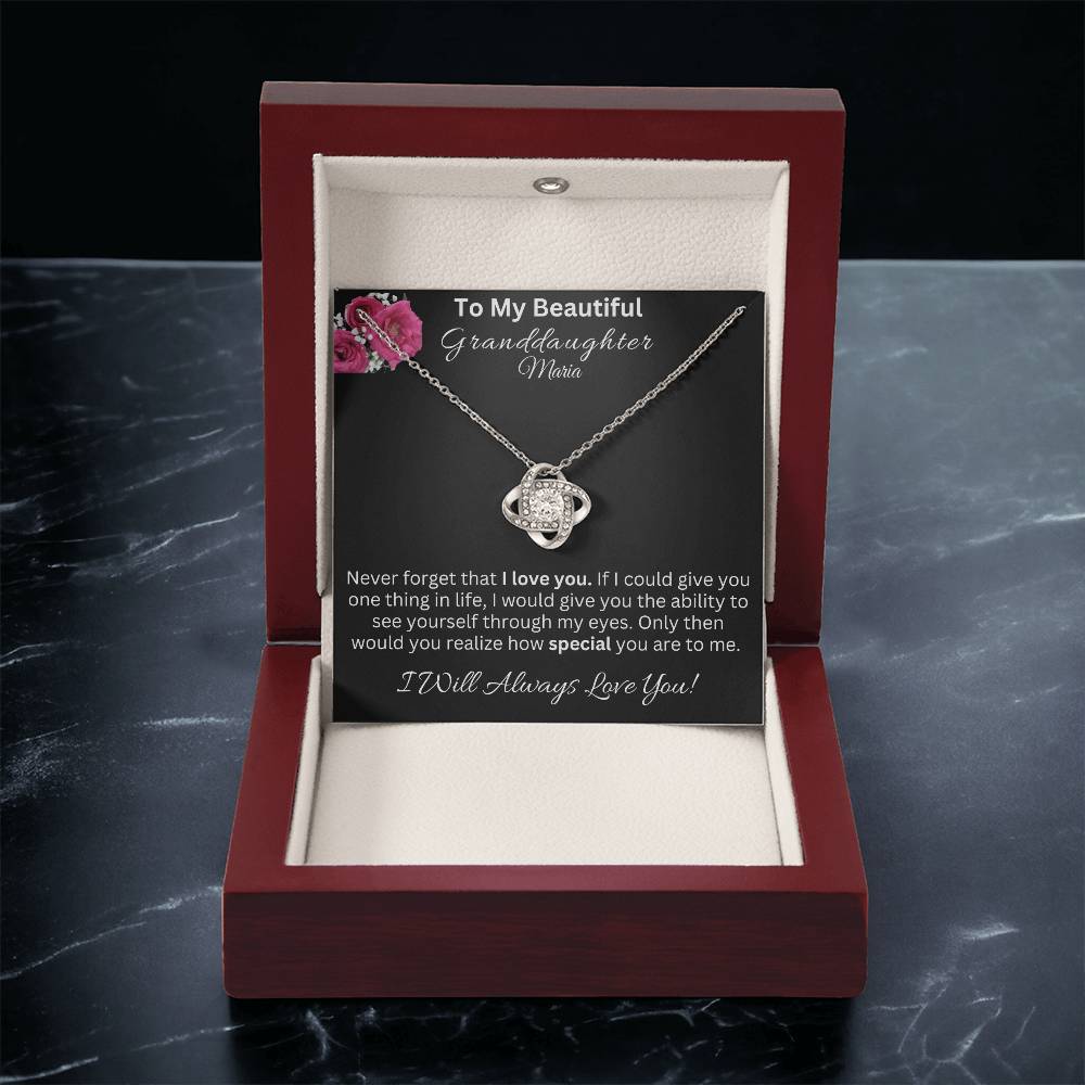 Granddaughter Love Knot Necklace - Granddaughter Gifts From Grandpa Grandma, Granddaughter birthday Card Gifts To My Granddaughter Graduation Pendant Jewelry with Message Card and Gift Box